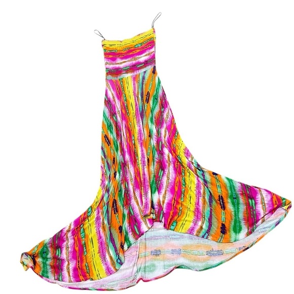 Felicity & Coco Pink Yellow Strapless Sundress Resort Wear back cut out sz small - Picture 3 of 10